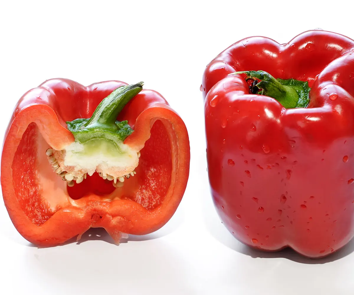 Fresh Egyptian bell peppers in three colors